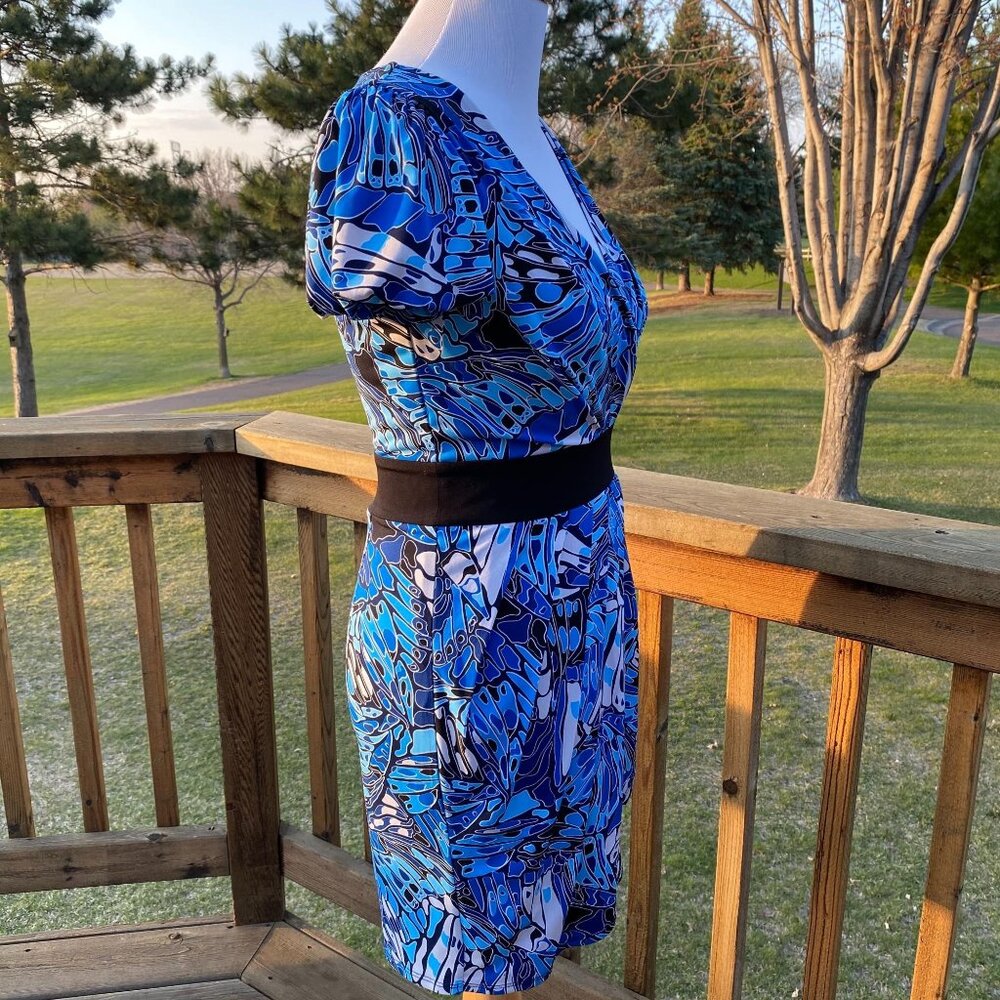 LAUNDRY By Design Abyss Dress Size 2 Faux Wrap Puff Sleeve Multicolor NWT - Picture 4 of 16